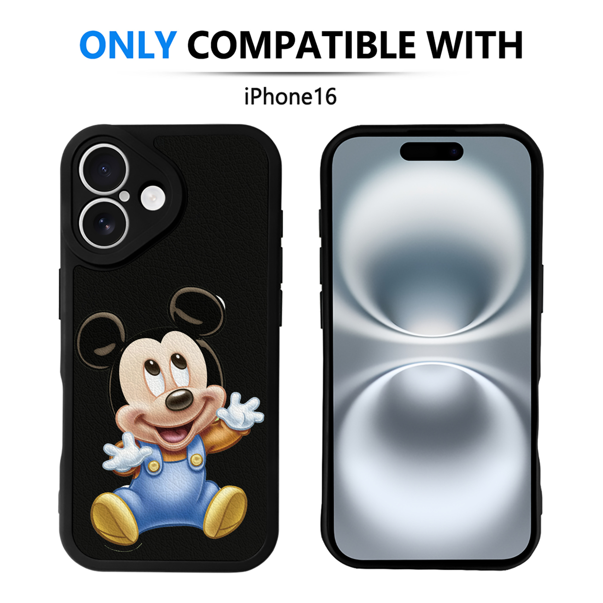 （画像用） ミッキーマウス Mickey Mouse 【iPhone 16シリーズ対応】シリコンスマホケース（レザー調） 材質：シリコン